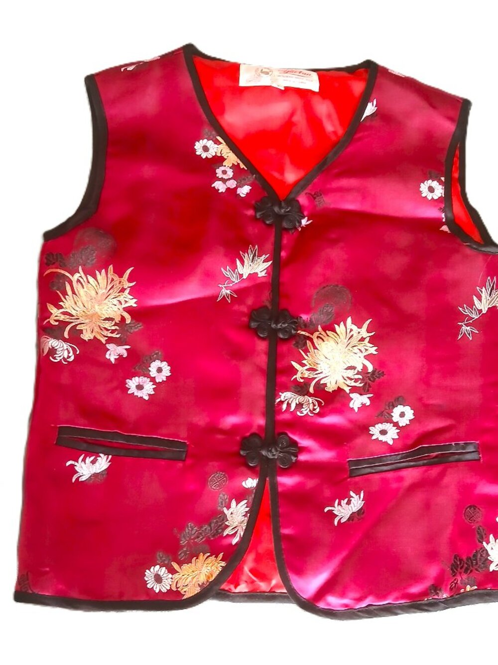 Vintage Kids Red Silk Satin AsianVest Size 6